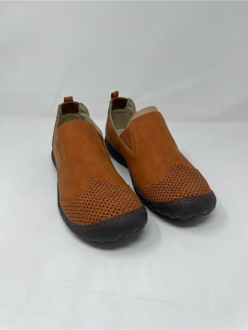 JBU Women’s Slip-On Perforated Loafers in Cognac